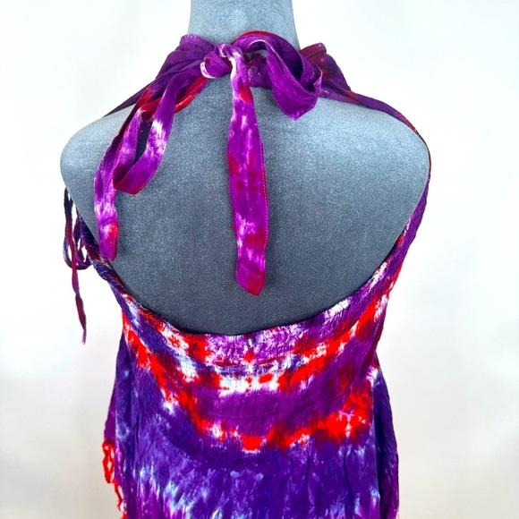 NWT Sacred Threads Tie Dye Halter Dress Tiered Frayed hem size Large - Picture 4 of 11